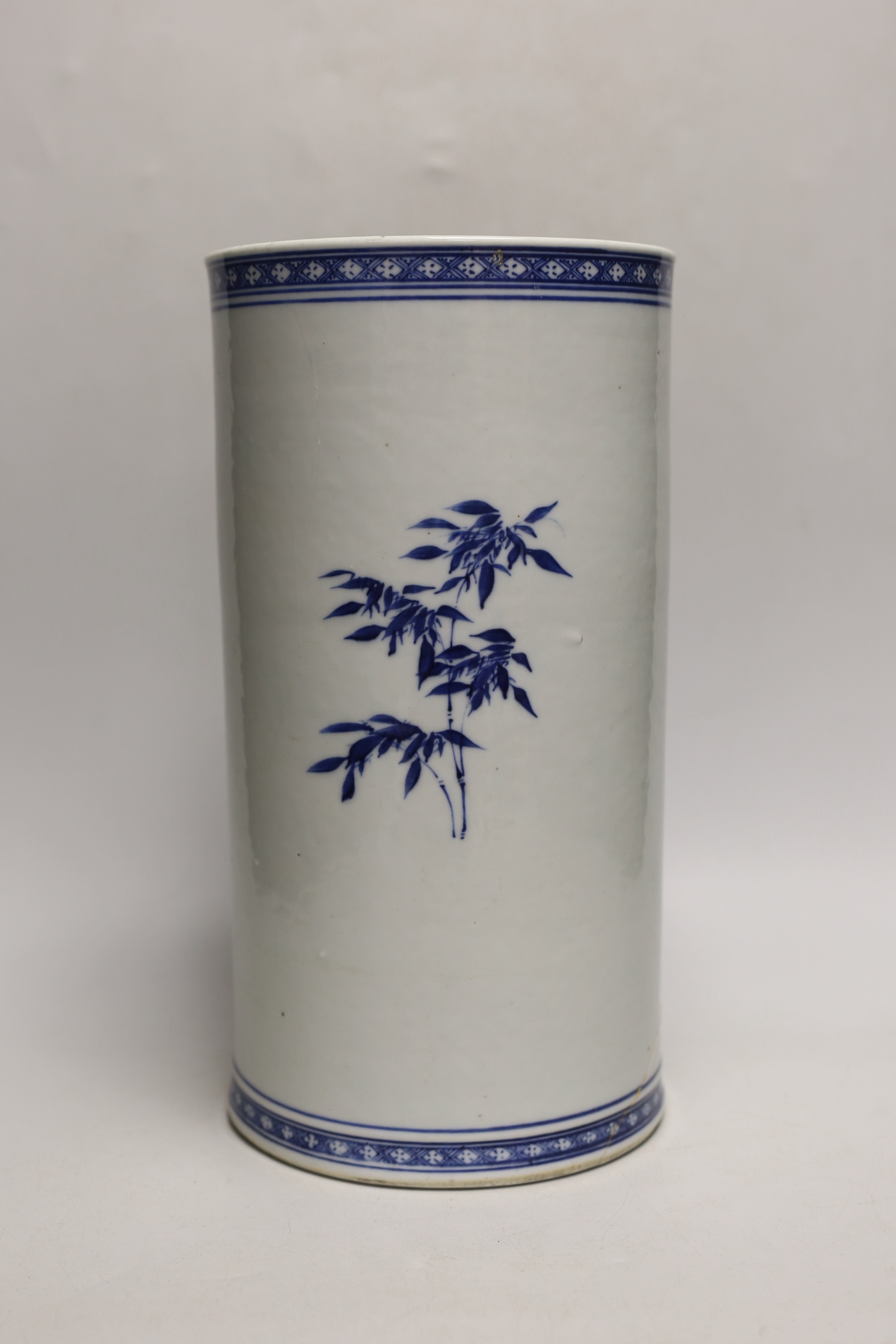 A 19th century Chinese blue and white cylinder vase, 32cm (a.f.)